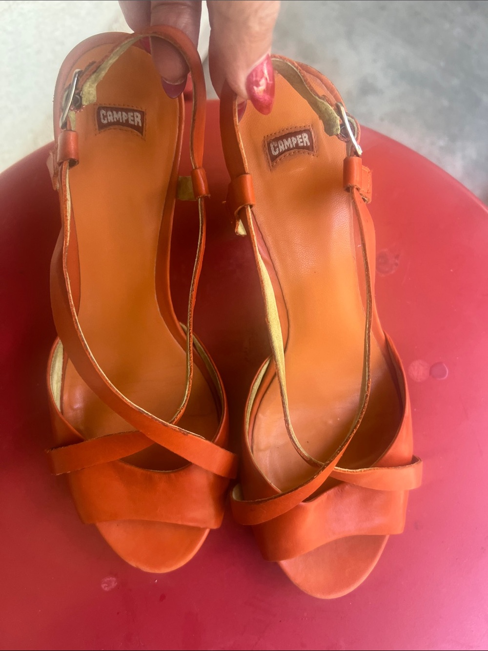 Camper Orange Leather Open-Toe Slingback Sandals